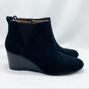Vionic Black Suede Paloma Wedge Bootie Ankle Boots 9